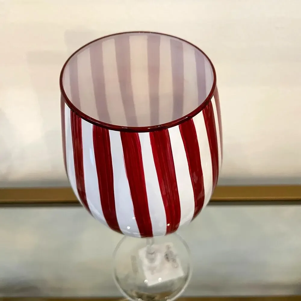 Cabana Red Striped Wine Goblet Glass Set of 2 Holiday NEW